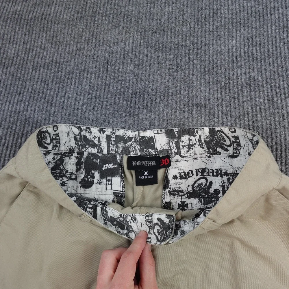 Vintage No Fear Shorts Mens 30 Beige Polyester Cotton Canvas Flat Front